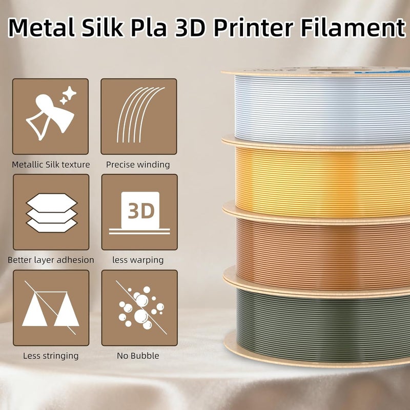 3DHoJor Silk PLA Filament 1.75mm, Silk PLA 3D Printer Filament, 2.2 LBS (1KG) Cardboard Spool, Fit Most FDM 3D Printer, Silk Bronze - Image 2